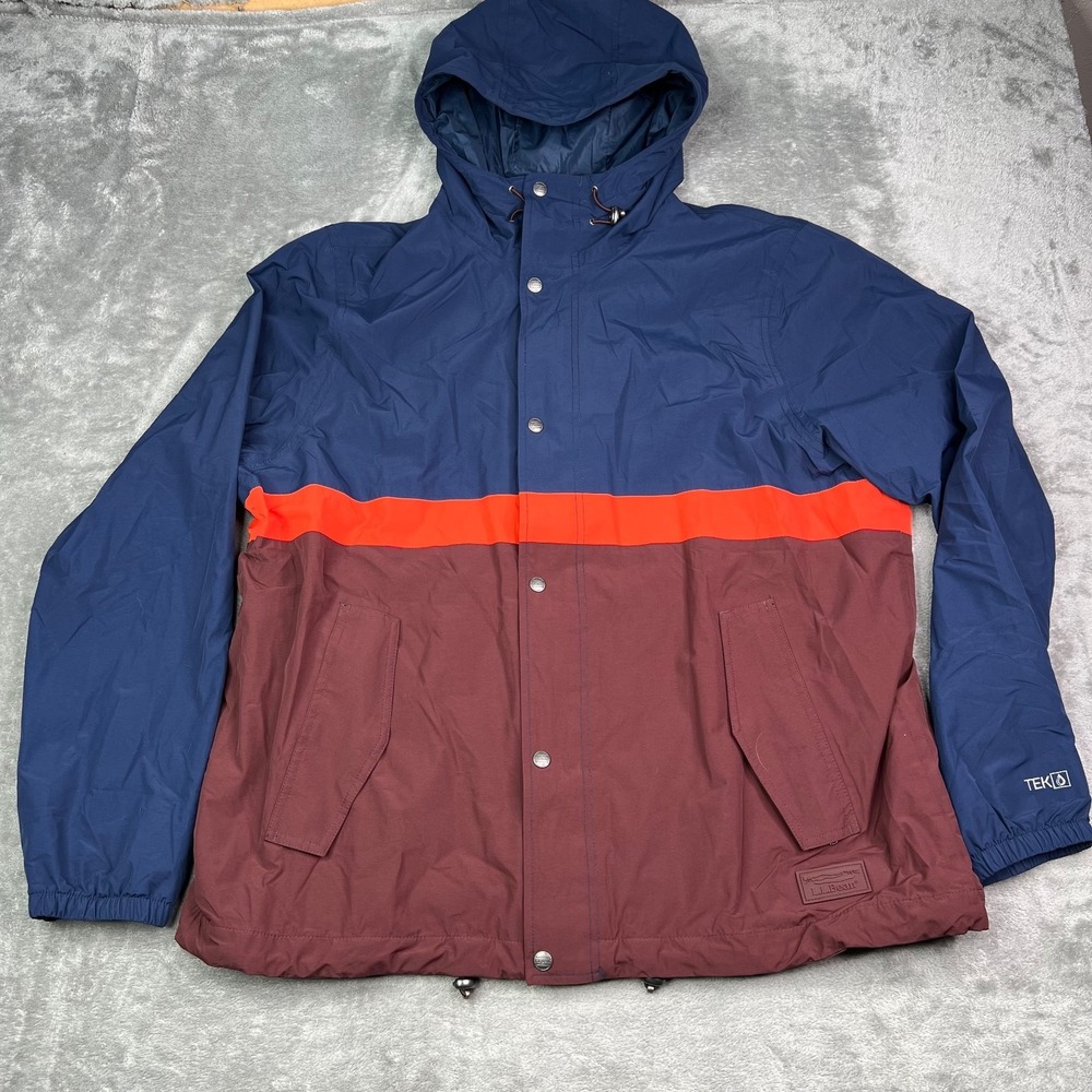 L.L. Bean Jacket Men Medium Navy Burgundy Mountain Classic Rain Plaid Lined TEK2